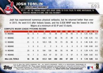 2016 Topps #693 Josh Tomlin Back