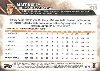 2016 Topps #518 Matt Duffy Back