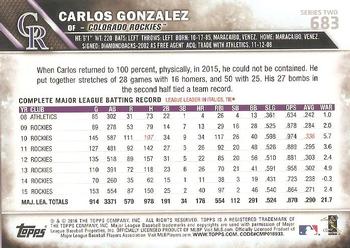 2016 Topps #683 Carlos Gonzalez Back