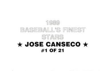 1989 Baseball's Finest Stars (unlicensed) #1 Jose Canseco Back