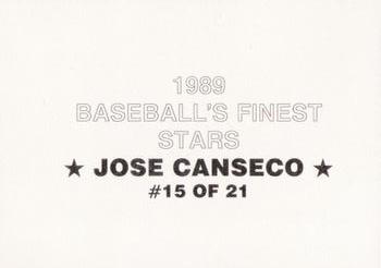 1989 Baseball's Finest Stars (unlicensed) #15 Jose Canseco Back