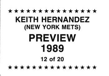 1989 Preview (unlicensed) #12 Keith Hernandez Back