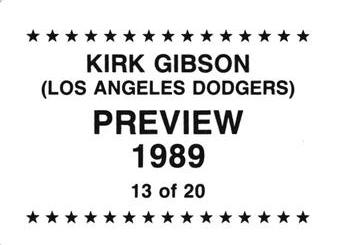 1989 Preview (unlicensed) #13 Kirk Gibson Back