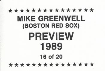 1989 Preview (unlicensed) #16 Mike Greenwell Back