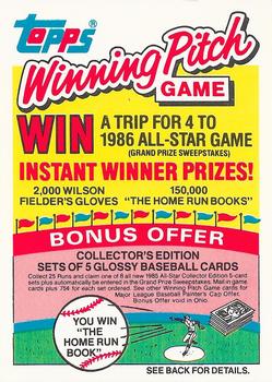 1985 Topps - Winning Pitch Game #NNO Instant Winner Book Front