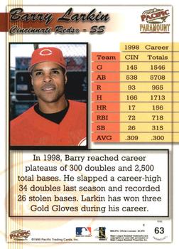 1999 Pacific Paramount - Copper #63 Barry Larkin  Back
