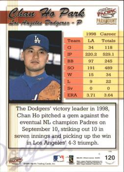 1999 Pacific Paramount - Holo-Gold #120 Chan Ho Park  Back