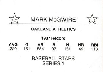 1988 Baseball Stars Series 1 (unlicensed) #8 Mark McGwire Back