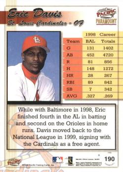 1999 Pacific Paramount - Opening Day #190 Eric Davis  Back