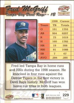 1999 Pacific Paramount - Opening Day #229 Fred McGriff  Back