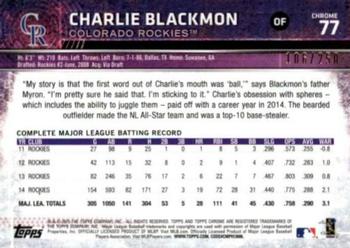 2015 Topps Chrome - Purple Refractor #77 Charlie Blackmon Back