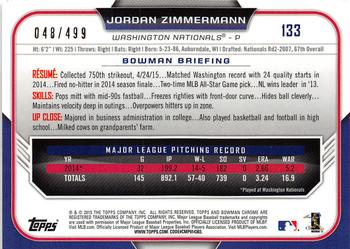 2015 Bowman Chrome - Refractors #133 Jordan Zimmermann Back