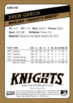 2015 Choice Charlotte Knights #07 Drew Garcia Back