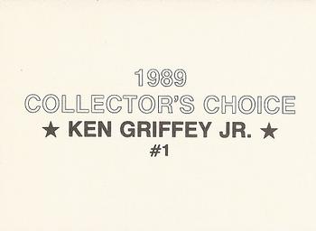 1989 Collector's Choice (unlicensed) #1 Ken Griffey Jr. Back