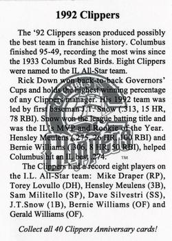 2006 Columbus Clippers Program Cards #NNO Mike Draper / Torey Lovullo / Hensley Meulens / Sam Millitello / Rick Down / Dave Silvestri / J.T. Snow / Bernie Williams / Gerald Williams Back