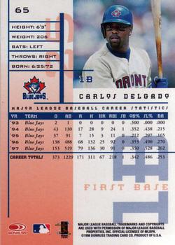 1998 Leaf Rookies & Stars #65 Carlos Delgado Back