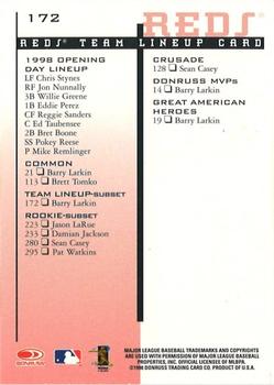 1998 Leaf Rookies & Stars #172 Barry Larkin Back