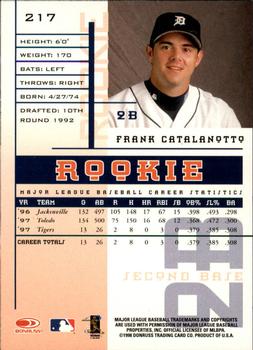 1998 Leaf Rookies & Stars #217 Frank Catalanotto Back