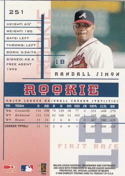 1998 Leaf Rookies & Stars #251 Randall Simon Back