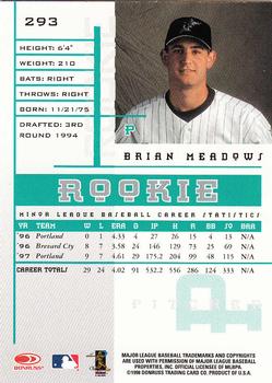 1998 Leaf Rookies & Stars #293 Brian Meadows Back