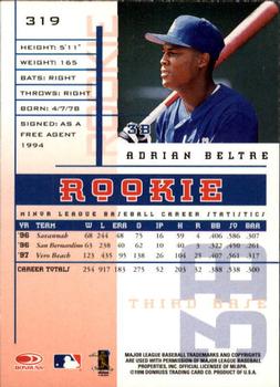 1998 Leaf Rookies & Stars #319 Adrian Beltre Back
