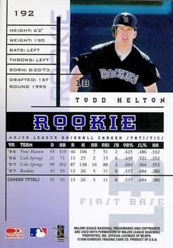 1998 Leaf Rookies & Stars #192 Todd Helton Back