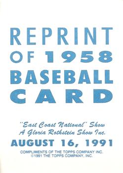 1991 Topps East Coast National Reprints #1958 Stan Musial Back