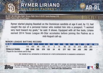 2015 Topps Chrome - Autographed Rookies Gold Refractors #AR-RL Rymer Liriano Back