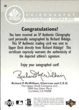 1999 SP Authentic - Chirography #RH Richard Hidalgo  Back