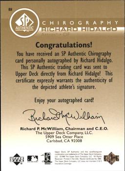1999 SP Authentic - Chirography Gold #RH Richard Hidalgo Back