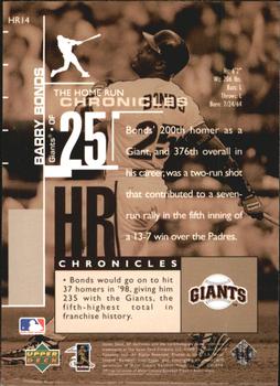 1999 SP Authentic - Home Run Chronicles #HR14 Barry Bonds  Back