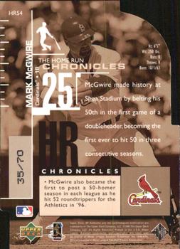 1999 SP Authentic - Home Run Chronicles Die Cuts #HR54 Mark McGwire  Back