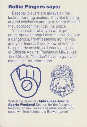 1985 Milwaukee Brewers Police #NNO Rollie Fingers Back