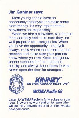 1986 Milwaukee Brewers Police #NNO Jim Gantner Back