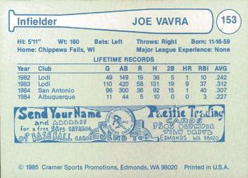 1985 Cramer Albuquerque Dukes #153 Joe Vavra Back