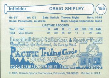 1985 Cramer Albuquerque Dukes #155 Craig Shipley Back