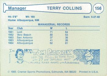 1985 Cramer Albuquerque Dukes #156 Terry Collins Back
