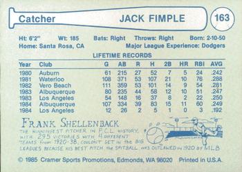 1985 Cramer Albuquerque Dukes #163 Jack Fimple Back