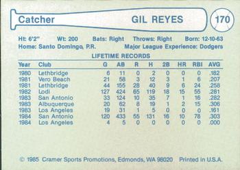 1985 Cramer Albuquerque Dukes #170 Gil Reyes Back