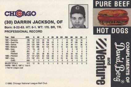 1988 David Berg Chicago Cubs #NNO Darrin Jackson Back