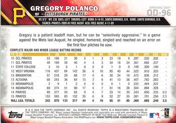 2016 Topps Opening Day #OD-96 Gregory Polanco Back