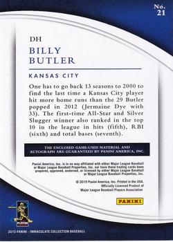 2015 Panini Immaculate Collection - Immaculate Auto Dual Materials #21 Billy Butler Back