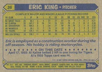 1987 Topps #36 Eric King Back
