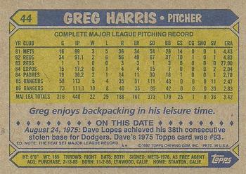 1987 Topps #44 Greg Harris Back