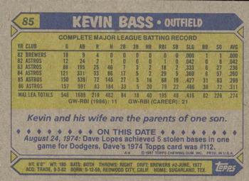 1987 Topps #85 Kevin Bass Back