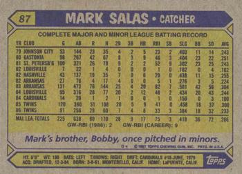 1987 Topps #87 Mark Salas Back