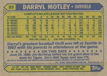 1987 Topps #99 Darryl Motley Back