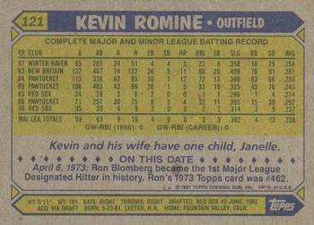 1987 Topps #121 Kevin Romine Back