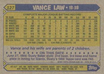 1987 Topps #127 Vance Law Back