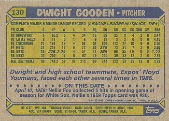 1987 Topps #130 Dwight Gooden Back